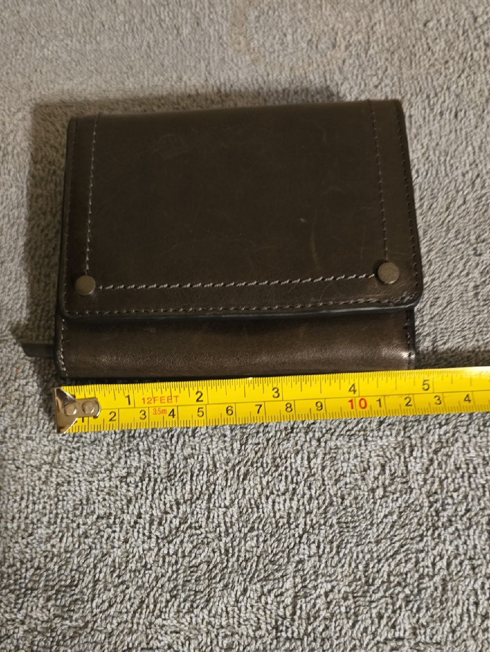Compact Black Leather Wallet - Snap Closure